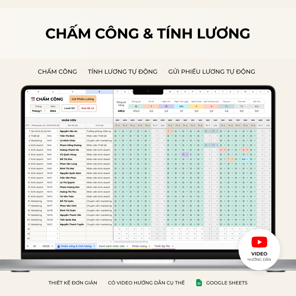 Chấm công & tính lương tự động - Google Sheets