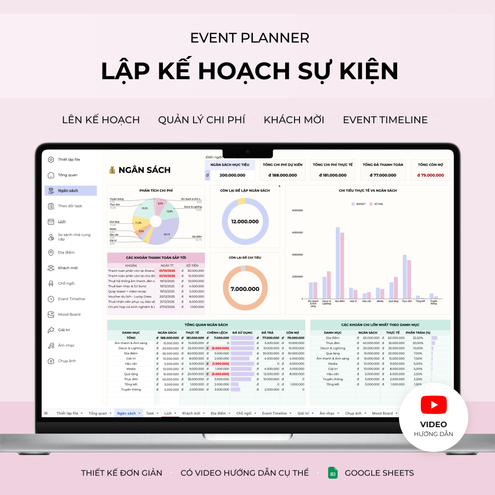 Kế hoạch - Quản lý sự kiện – Event Planner – Google sheets Template - Excel